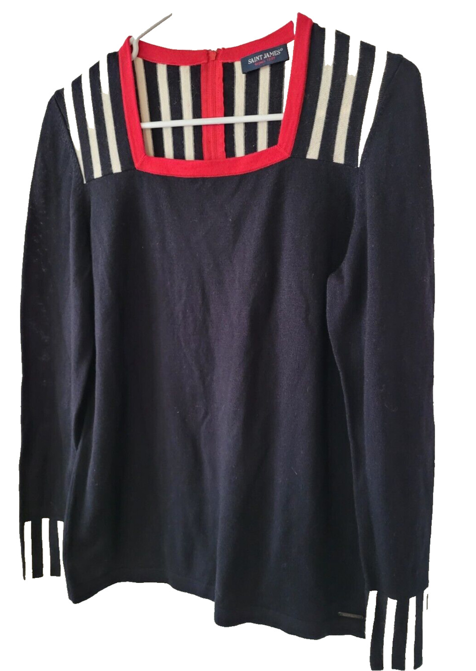 Saint James Striped Wool 6 Stripe Breton French Fisherman Depuis Black White Red